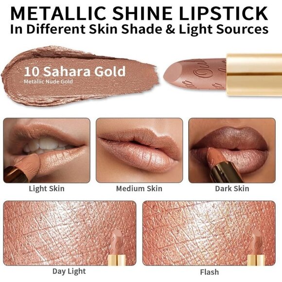 Oulac Women Metallic Nude Gold Moisturizing Creamy Lipstick Sahara Gold(10) - Picture 3 of 8
